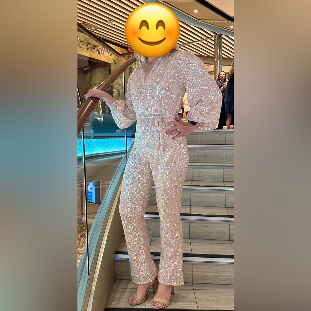 Blush sequin jumpsuit, size small